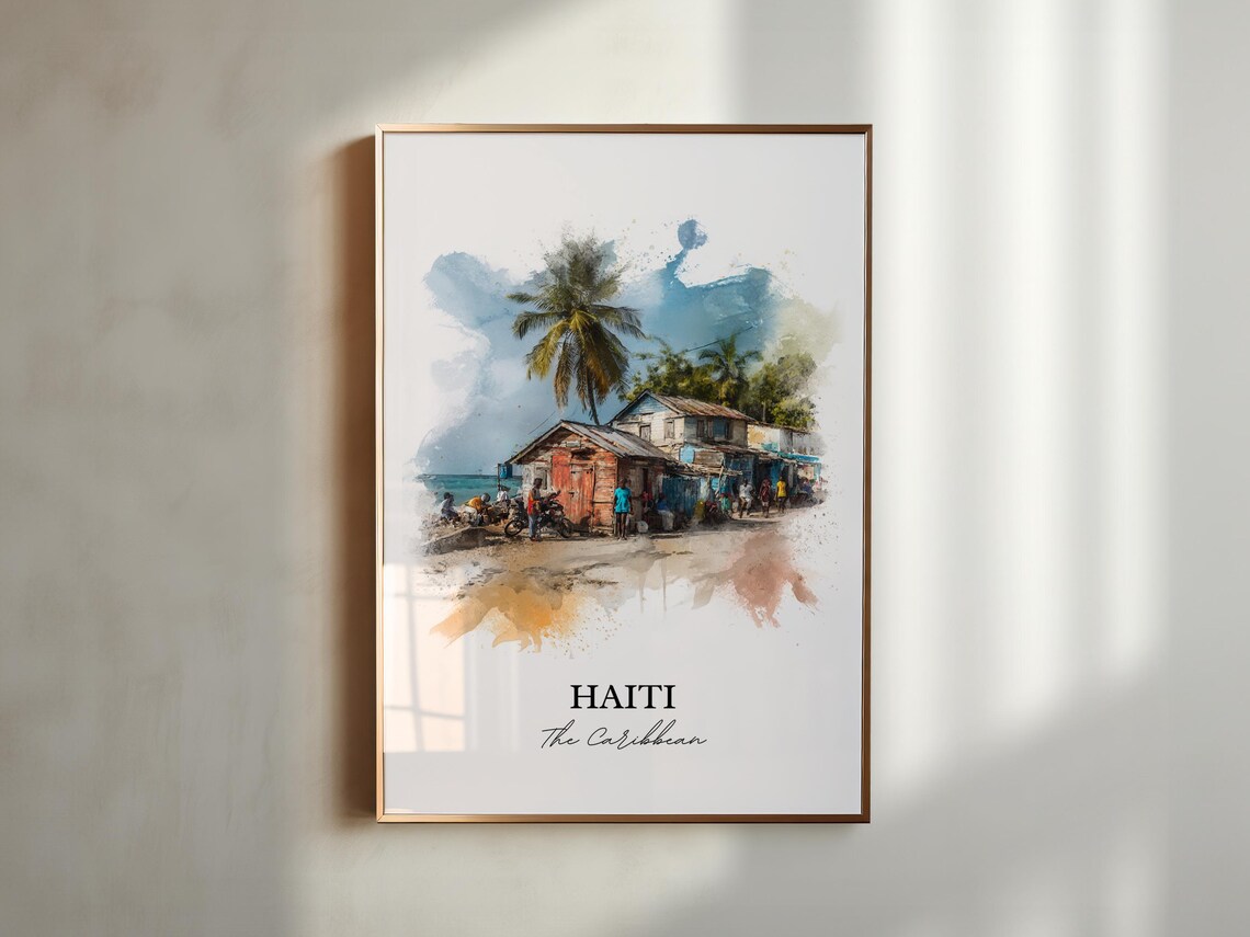 Haiti Watercolor Caribbean Islands Travel Poster - Image 5