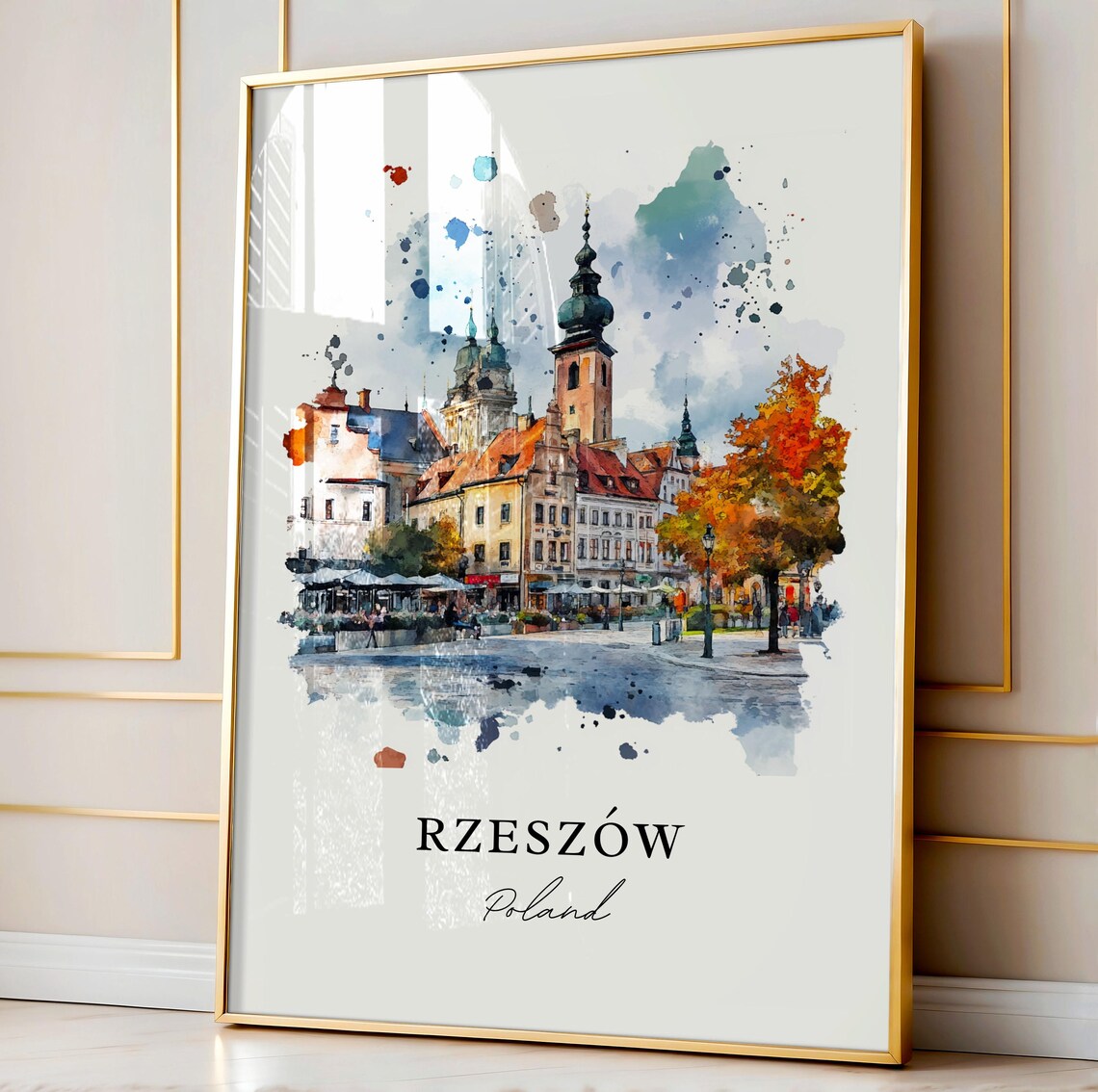 Rzeszow Poland Historic Old Town Market Watercolor Travel Poster - Image 3