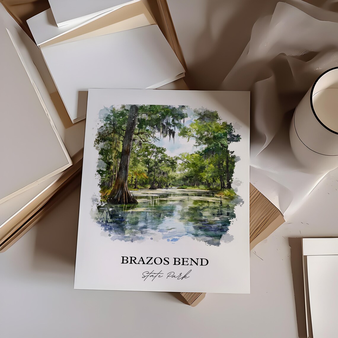 Brazos Bend State Park Texas Cypress Swamp Watercolor Travel Poster - Image 4