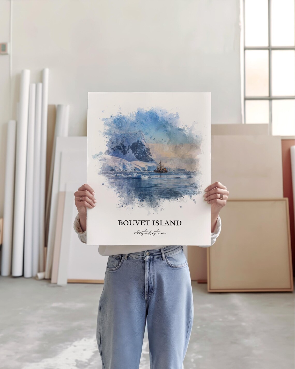 Bouvet Island Remote Watercolor Snowy Peaks Ship Travel Poster - Image 4
