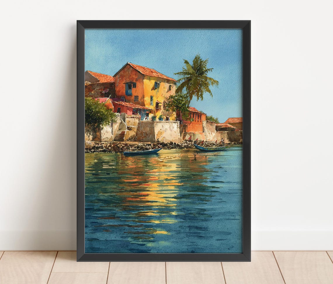 Goree Island Senegal Colorful Waterfront Palm Trees Art Poster