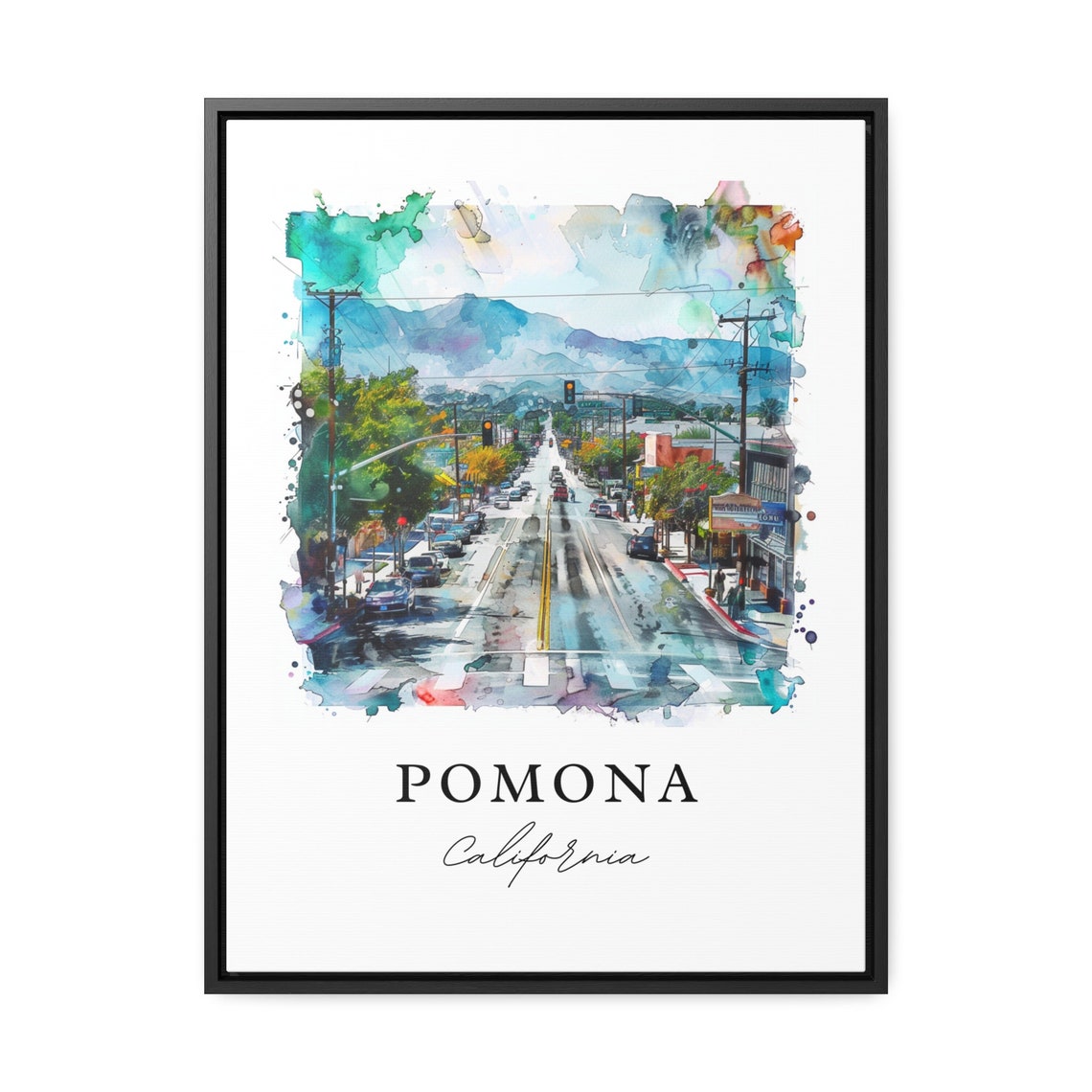 Pomona California Watercolor Downtown Street Mountain View Poster - Image 2