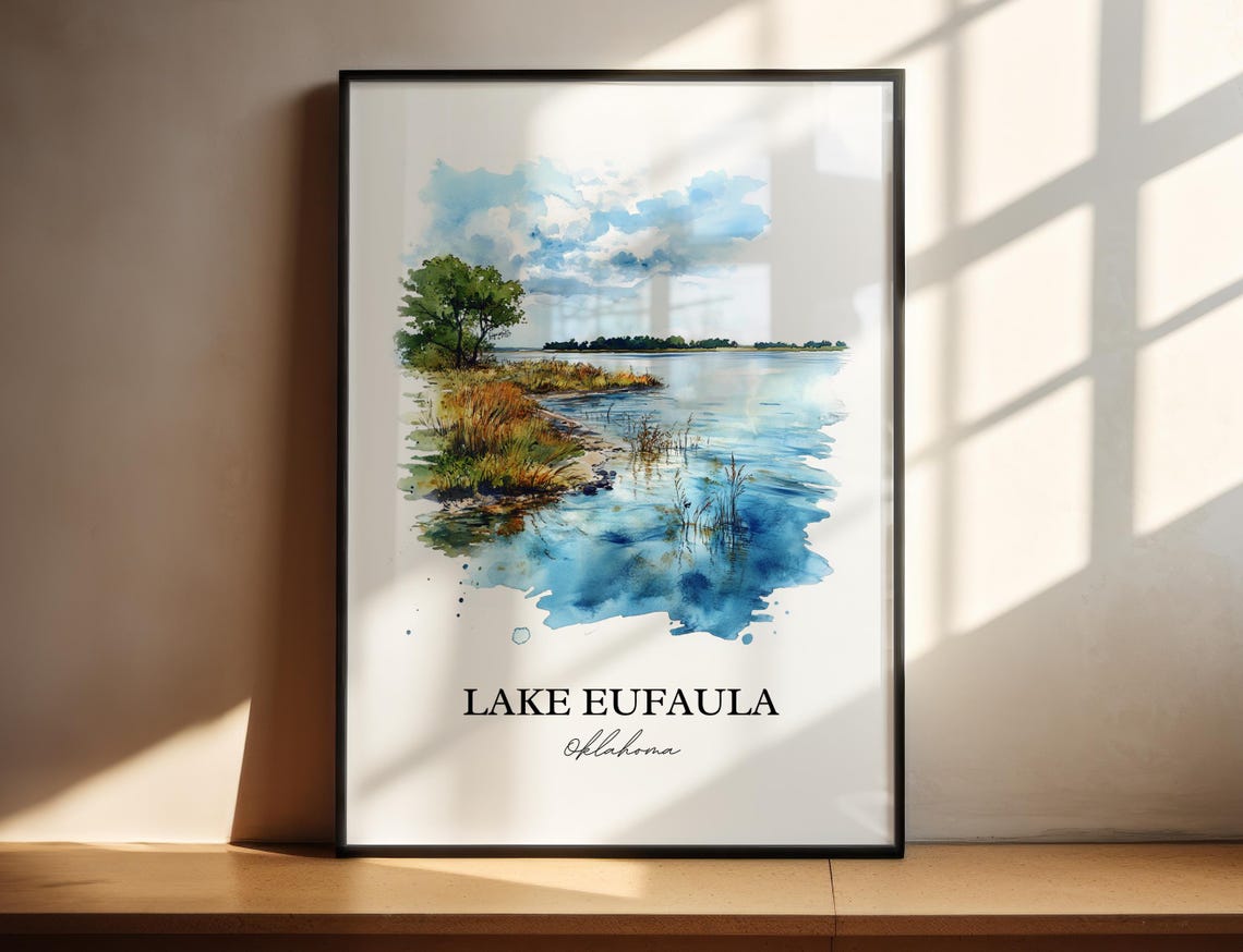 Lake Eufaula Oklahoma Peaceful Shoreline Watercolor Lake Art Poster - Image 4
