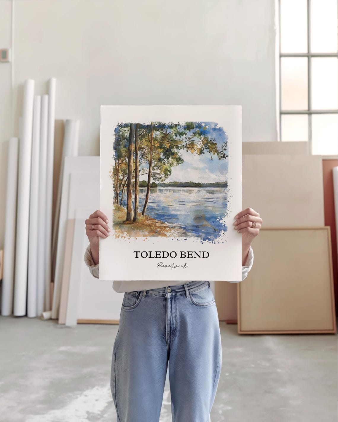 Toledo Bend Reservoir Pine Tree Shoreline Watercolor Lake Poster - Image 3
