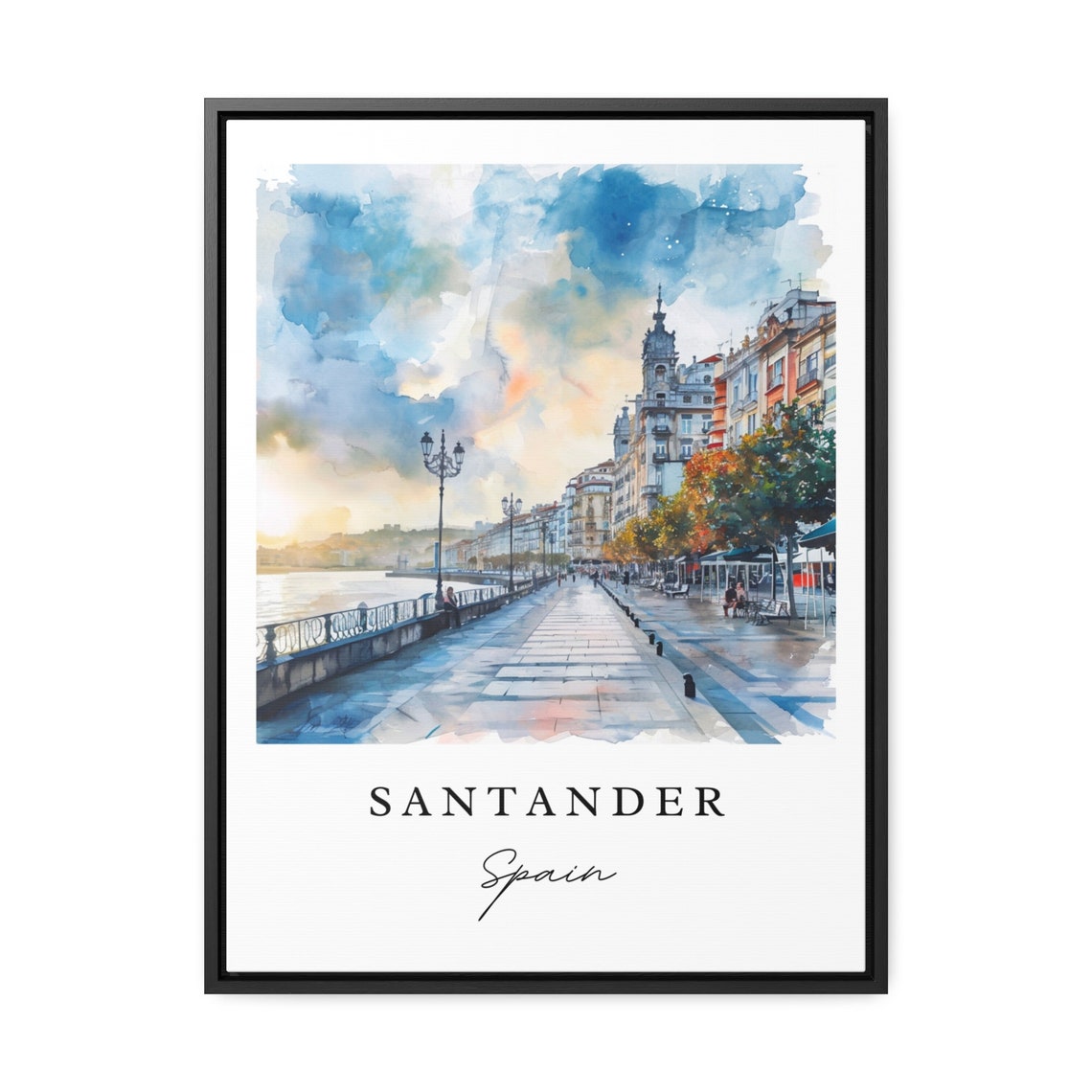 Santander Spain Waterfront Promenade Watercolor Travel Poster - Image 3