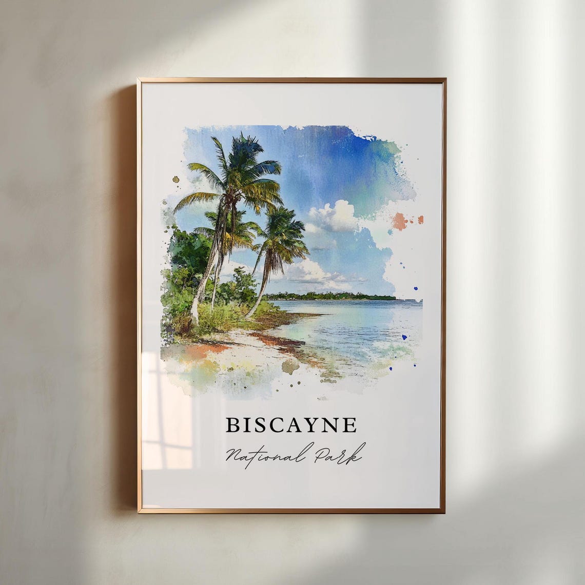 Biscayne National Park Palm Shore Watercolor Tropical Seascape Poster