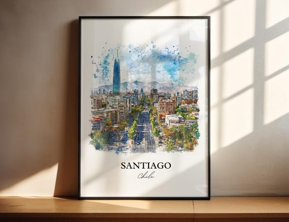 Santiago Wall Art Print Chile Watercolor Gift Travel Poster Housewarming