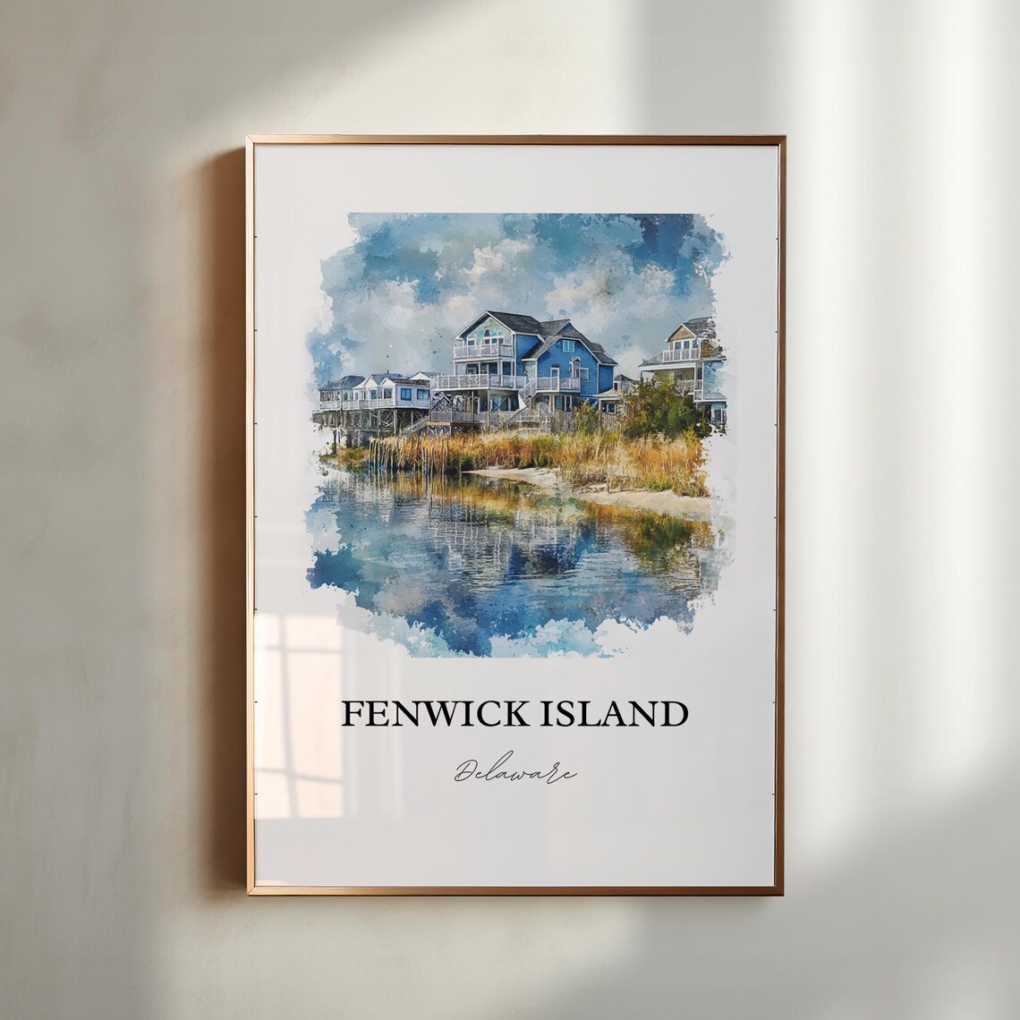 Fenwick Island Delaware Beach Houses Bayfront Watercolor Poster