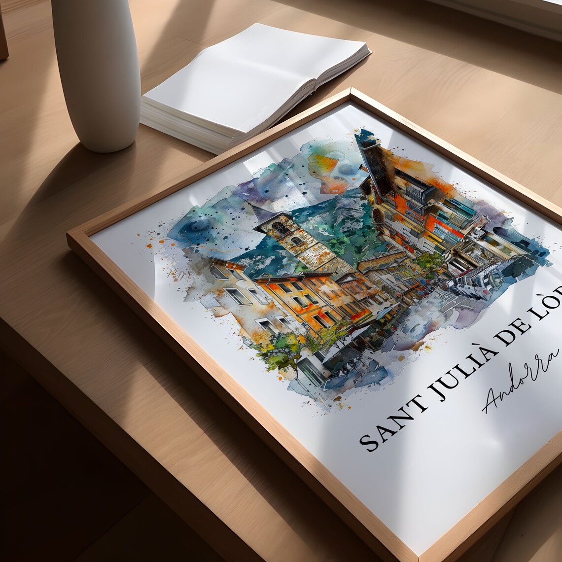 Sant Julia de Loria Andorra Mountain Town Watercolor Travel Poster - Image 6