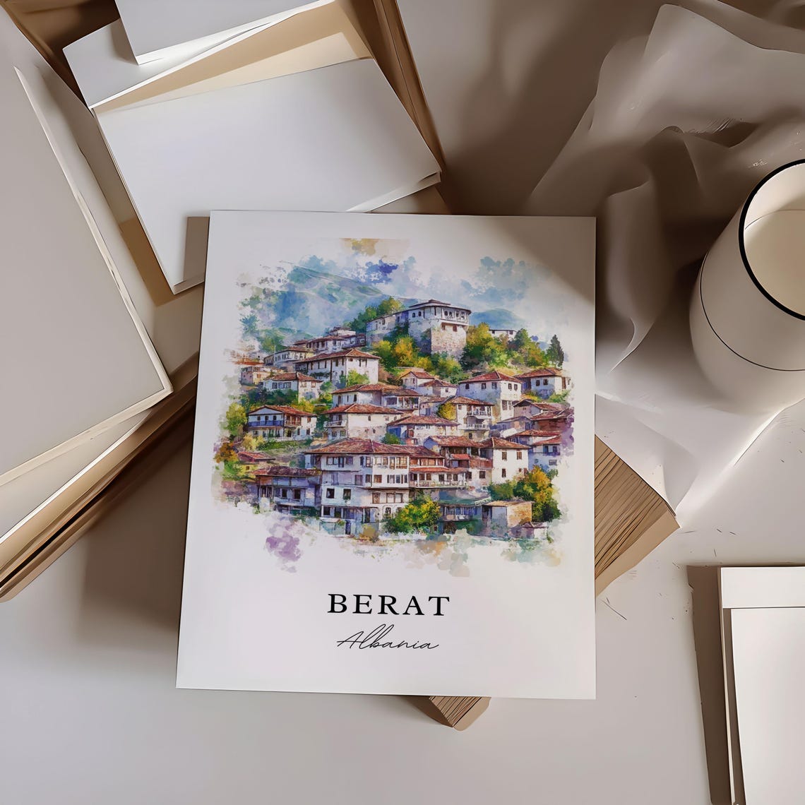 Berat Albania Ottoman Old Town Hillside White Houses Red Roofs Poster - Image 4