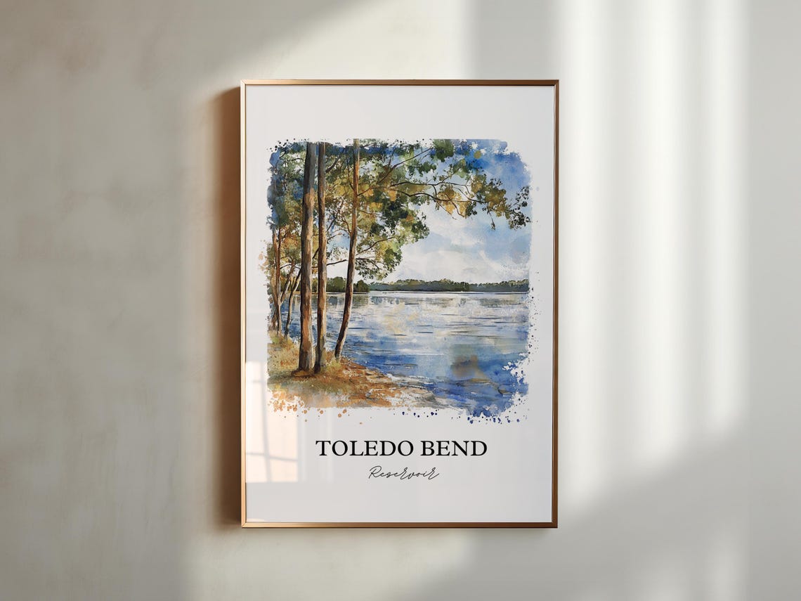 Toledo Bend Reservoir Pine Tree Shoreline Watercolor Lake Poster - Image 5