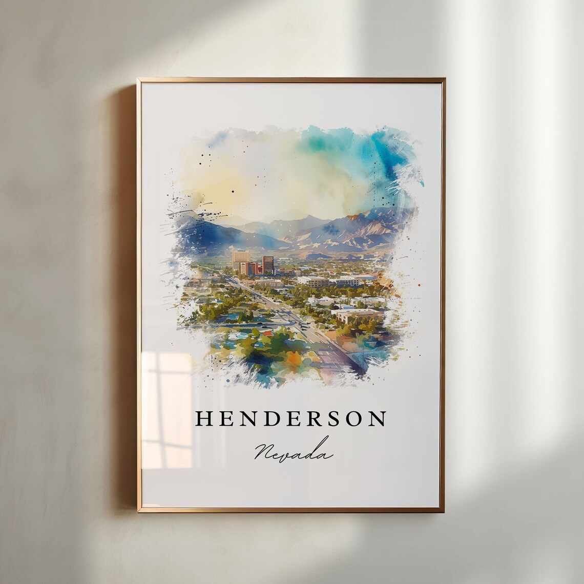 Henderson Nevada Desert City Mountains Watercolor Travel Poster