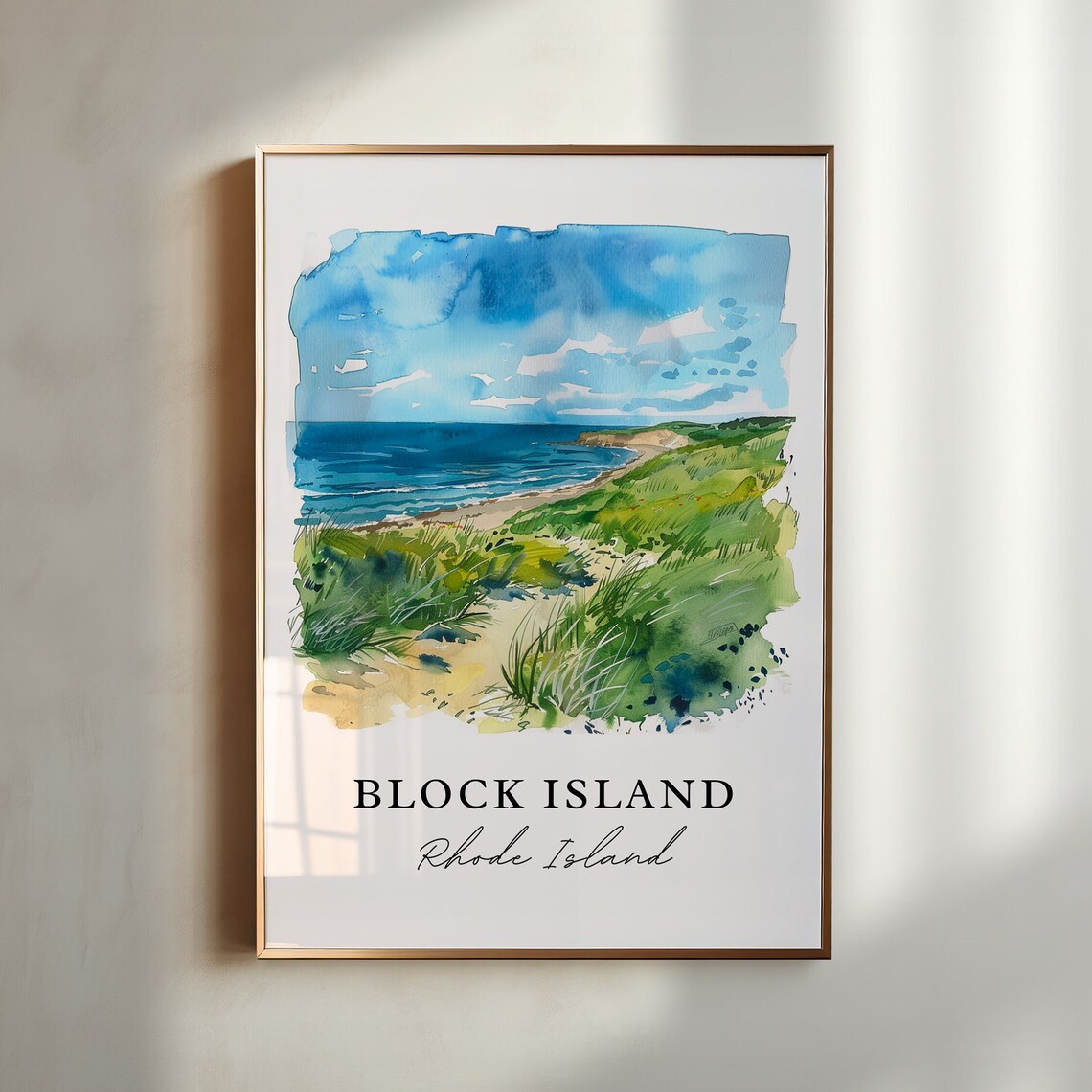 Block Island RI Watercolor Travel Poster