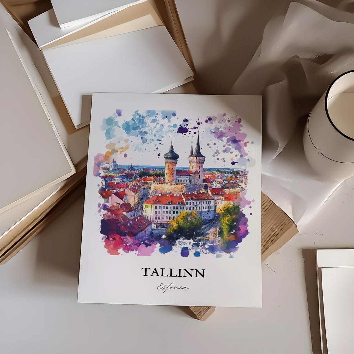 Tallinn Estonia Old Town Towers Watercolor Baltic Travel Poster - Image 4