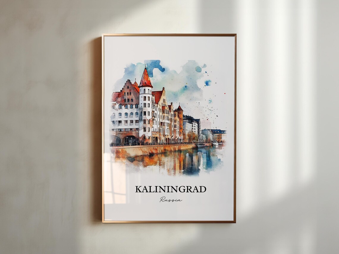 Kaliningrad Russia Watercolor Riverside Old Town Scene Poster - Image 5