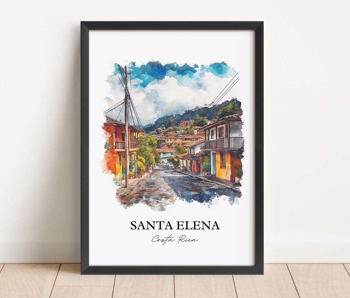 Santa Elena Costa Rica Street Scene Watercolor Travel Poster - Image 2
