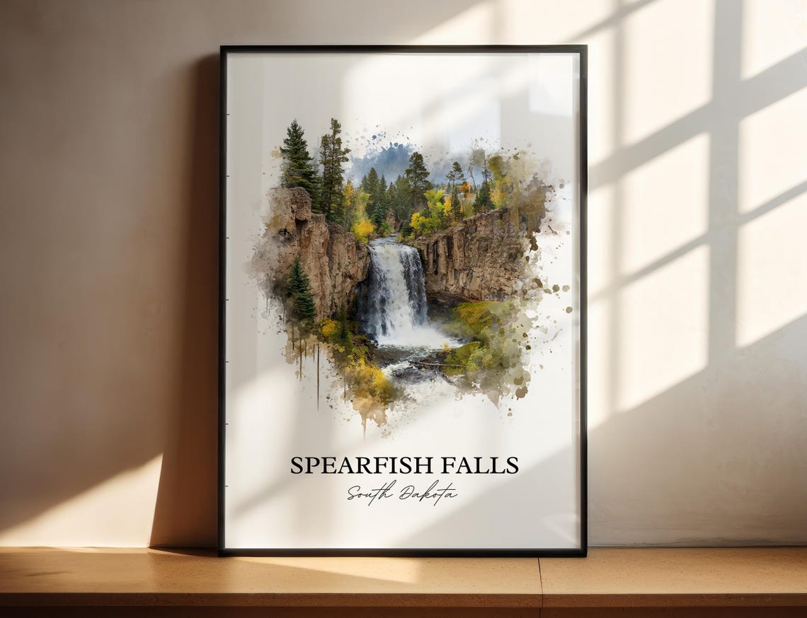 Spearfish Falls South Dakota Canyon Ledge Waterfall Watercolor Poster