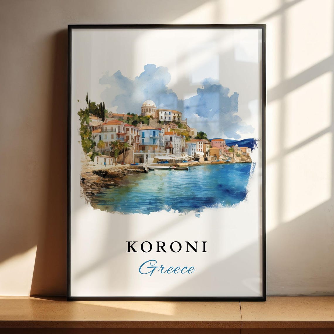 Koroni Greece Watercolor Coastal Town Sea View Travel Poster - Image 4