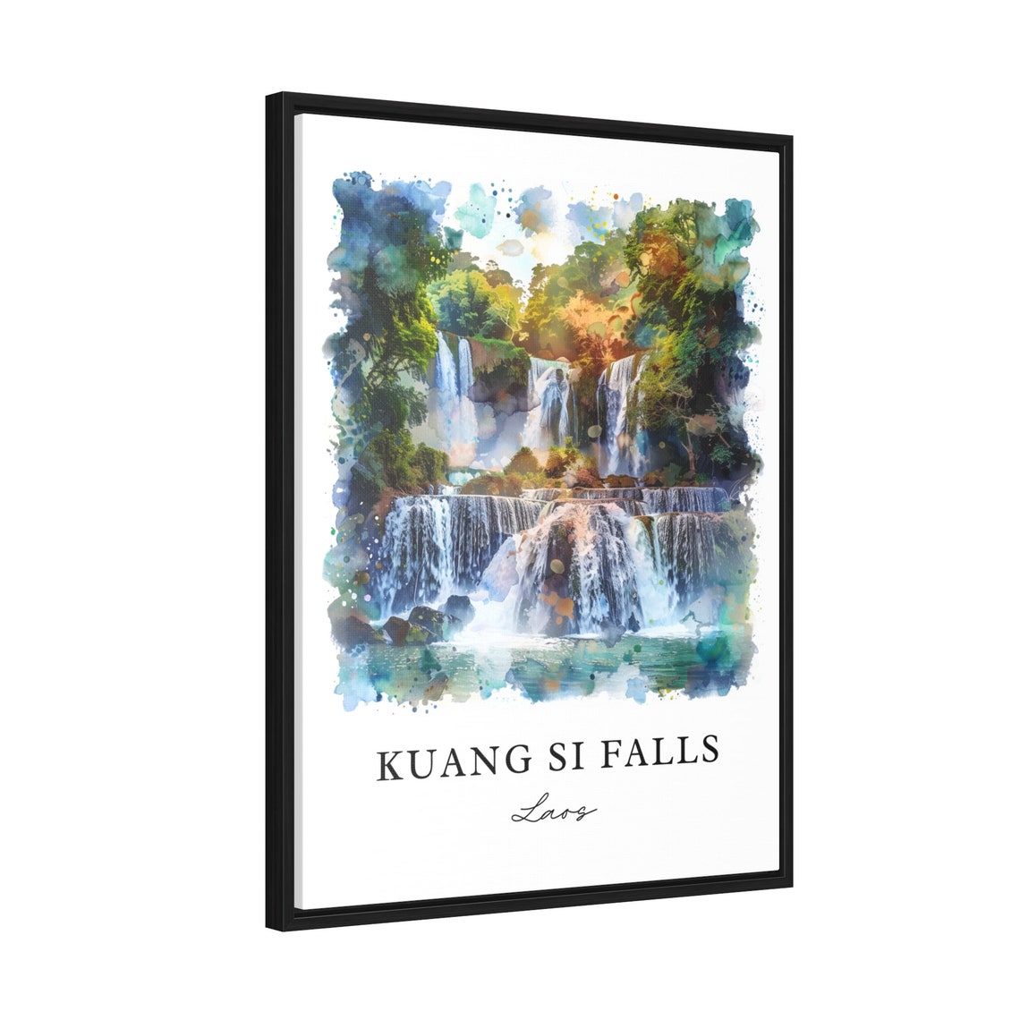 Kuang Si Falls Laos Jungle Waterfalls Watercolor Nature Travel Poster - Image 2