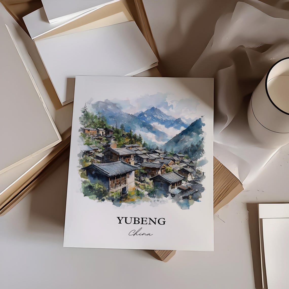 Yubeng China Watercolor Remote Alpine Mountain Village Poster - Image 2