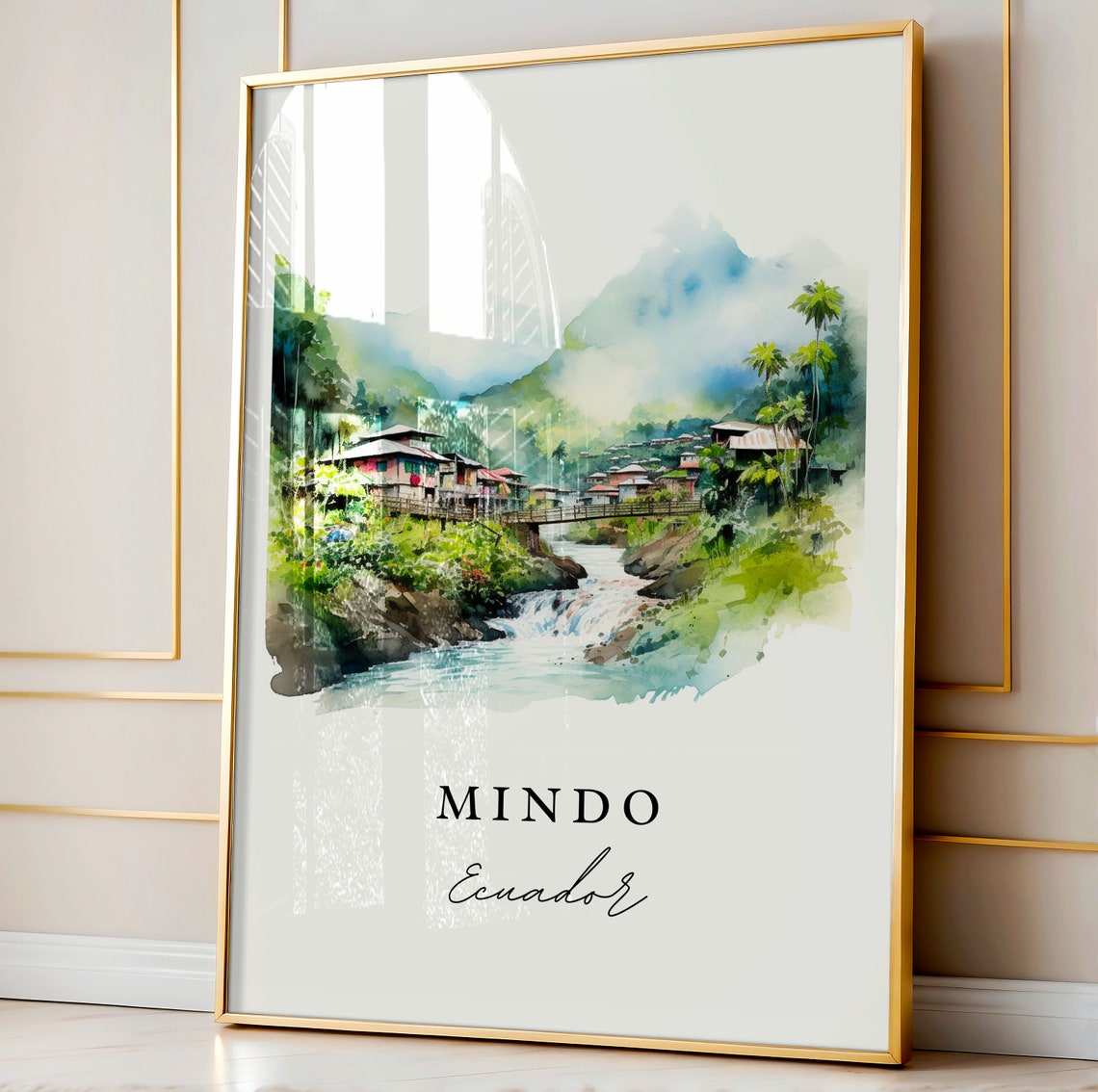 Mindo Ecuador Cloud Forest Waterfall Village Watercolor Poster - Image 4