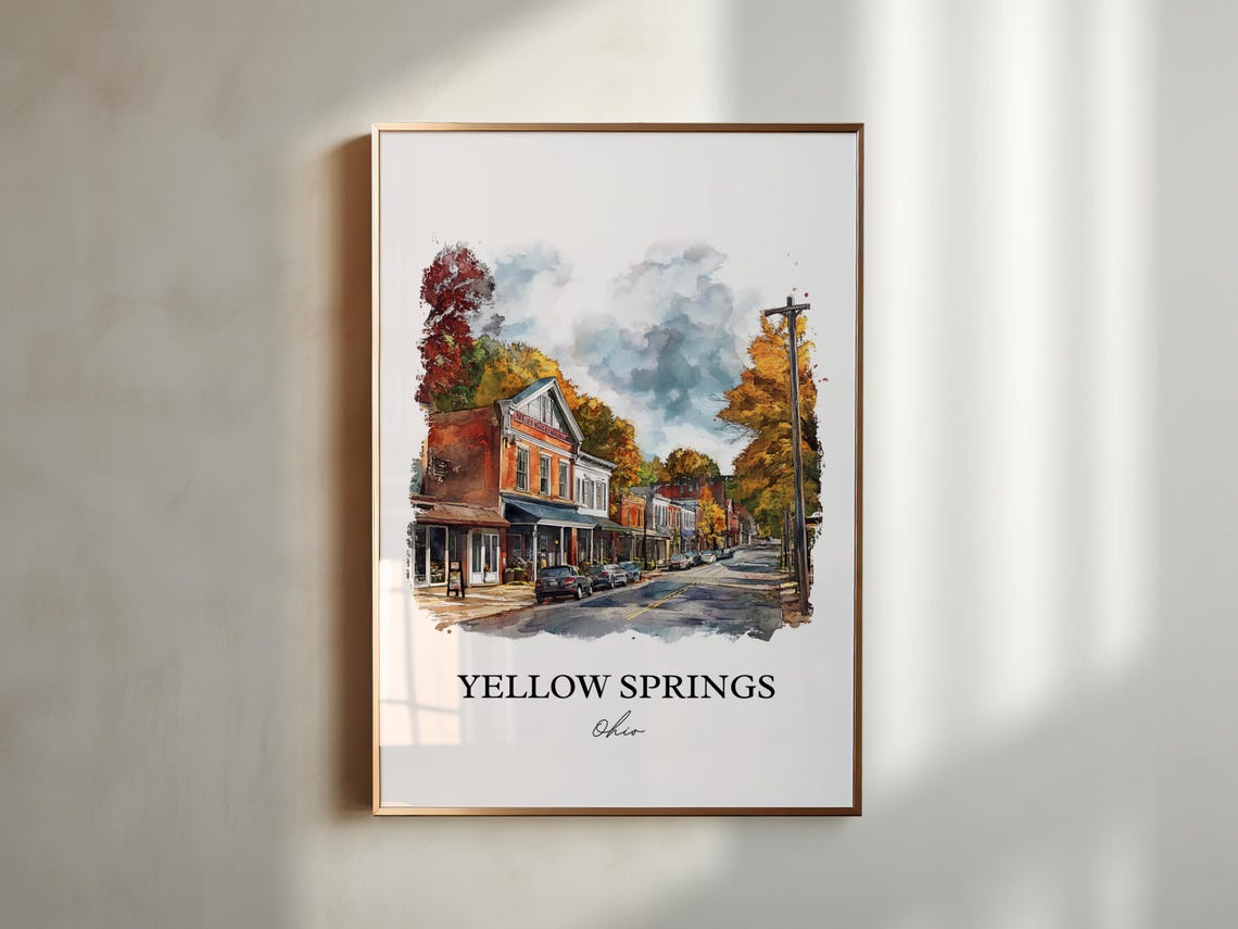 Yellow Springs Ohio Downtown Fall Colors Watercolor Travel Poster - Image 4