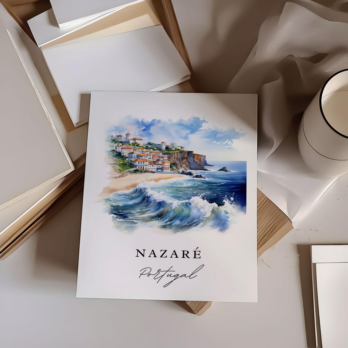 Nazare Travel Poster, Watercolor Wall Art Print - Image 6