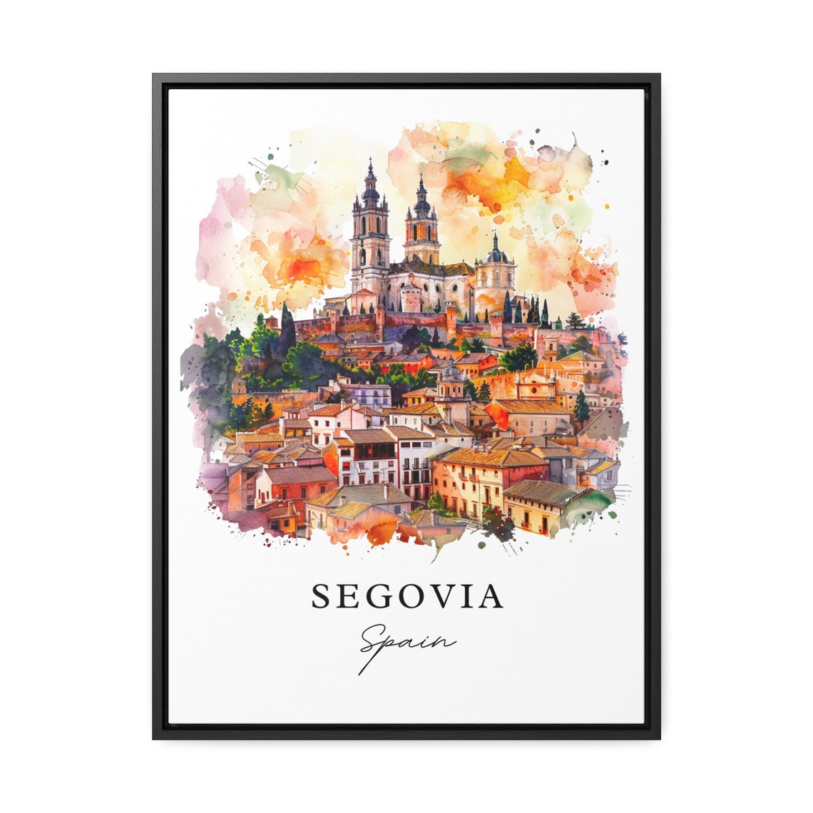 Segovia Spain Watercolor Cathedral Hill Terracotta Roofs Poster - Image 3