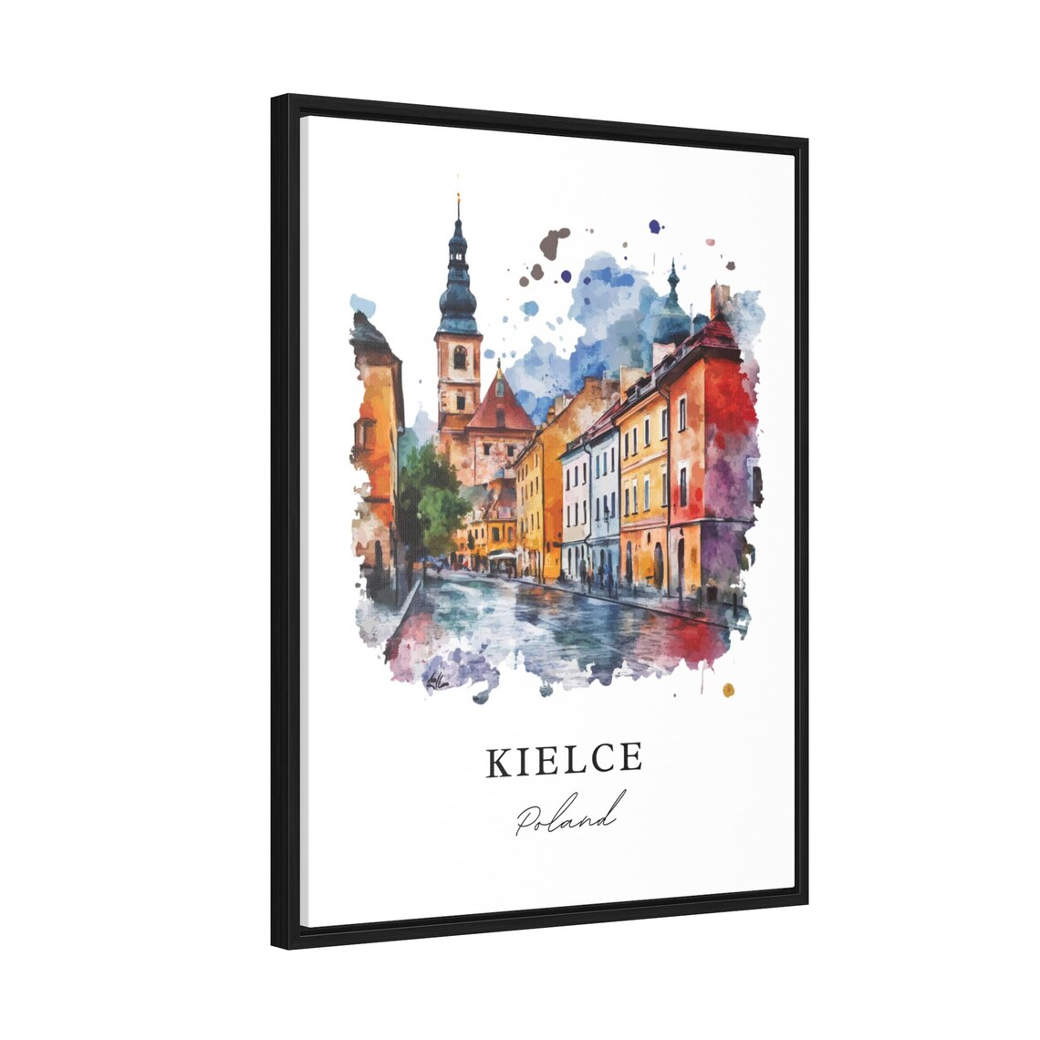 Kielce Poland Historic Old Street Cathedral Watercolor Travel Poster - Image 2