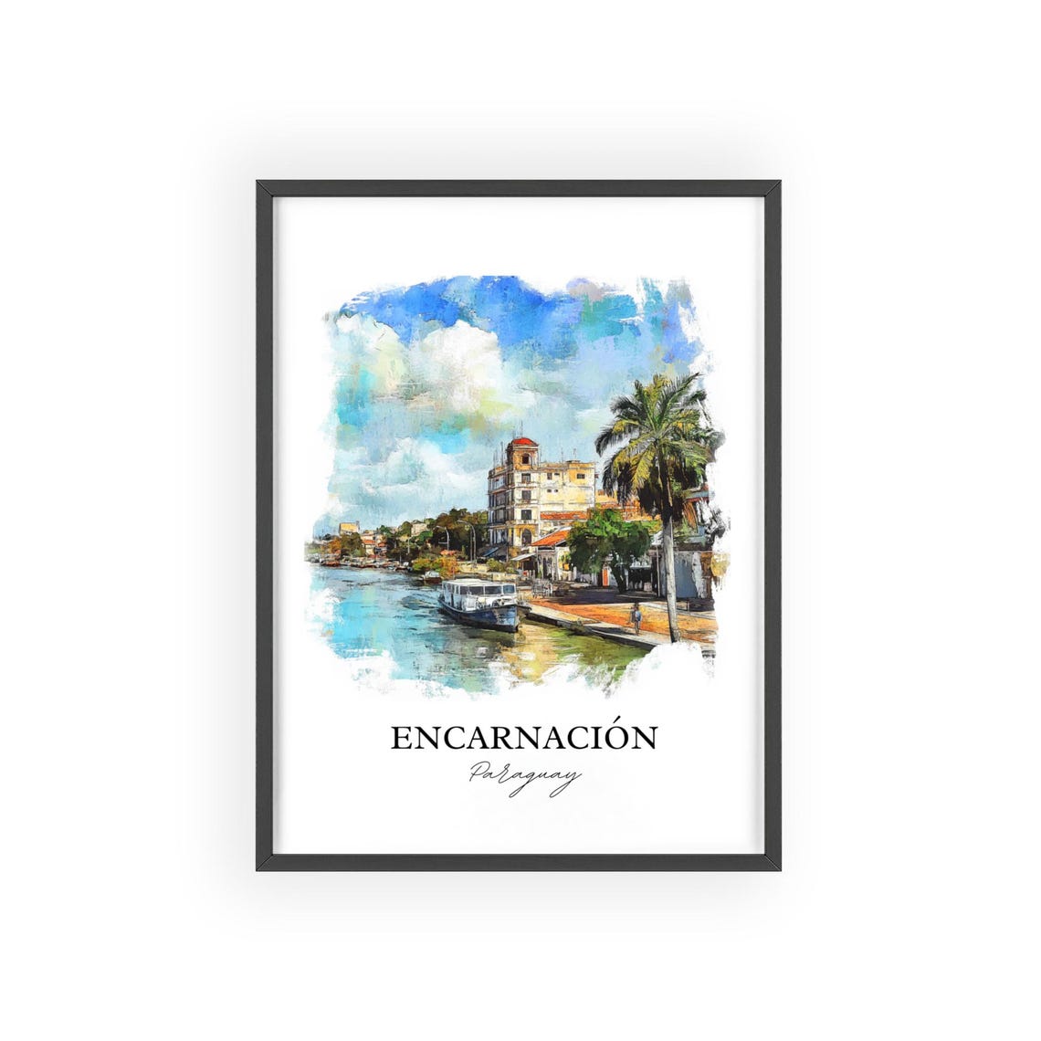 Encarnacin Paraguay Wall Art Paran River Print Watercolor Gift Travel Poster Housewarming - Image 2