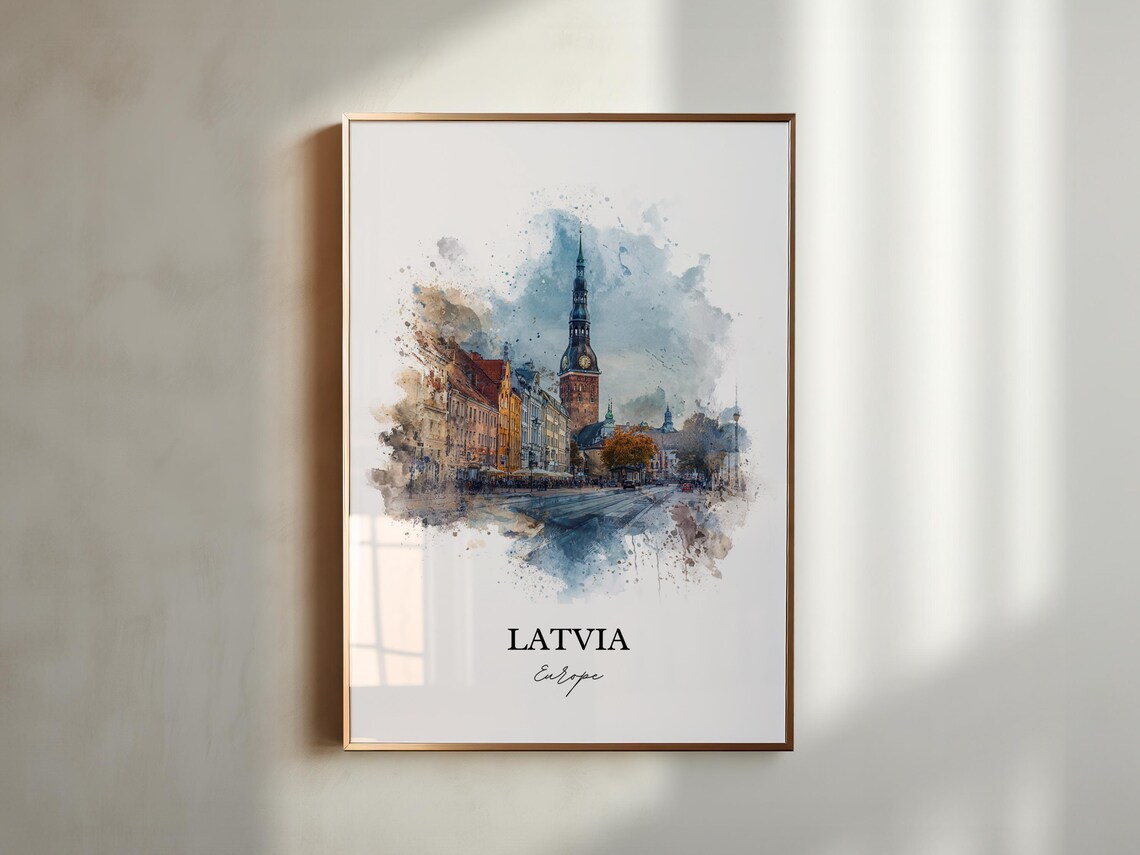 Latvia Riga Old Town Church Tower Watercolor Europe Travel Poster - Image 5