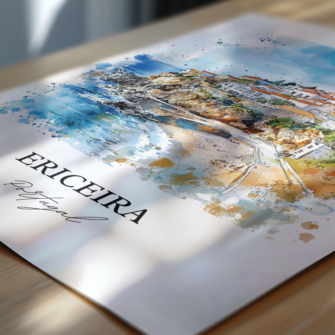 Ericeira Portugal Cliffside Fishing Village Watercolor Travel Poster - Image 6