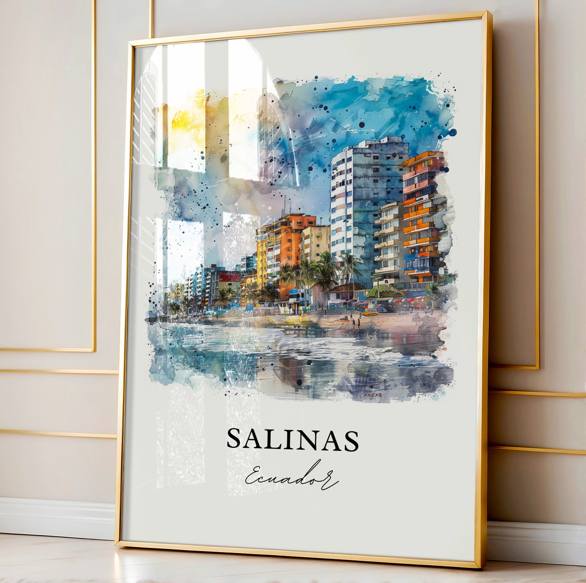 Salinas Ecuador Beachfront Towers Bay Shore Watercolor Poster - Image 4