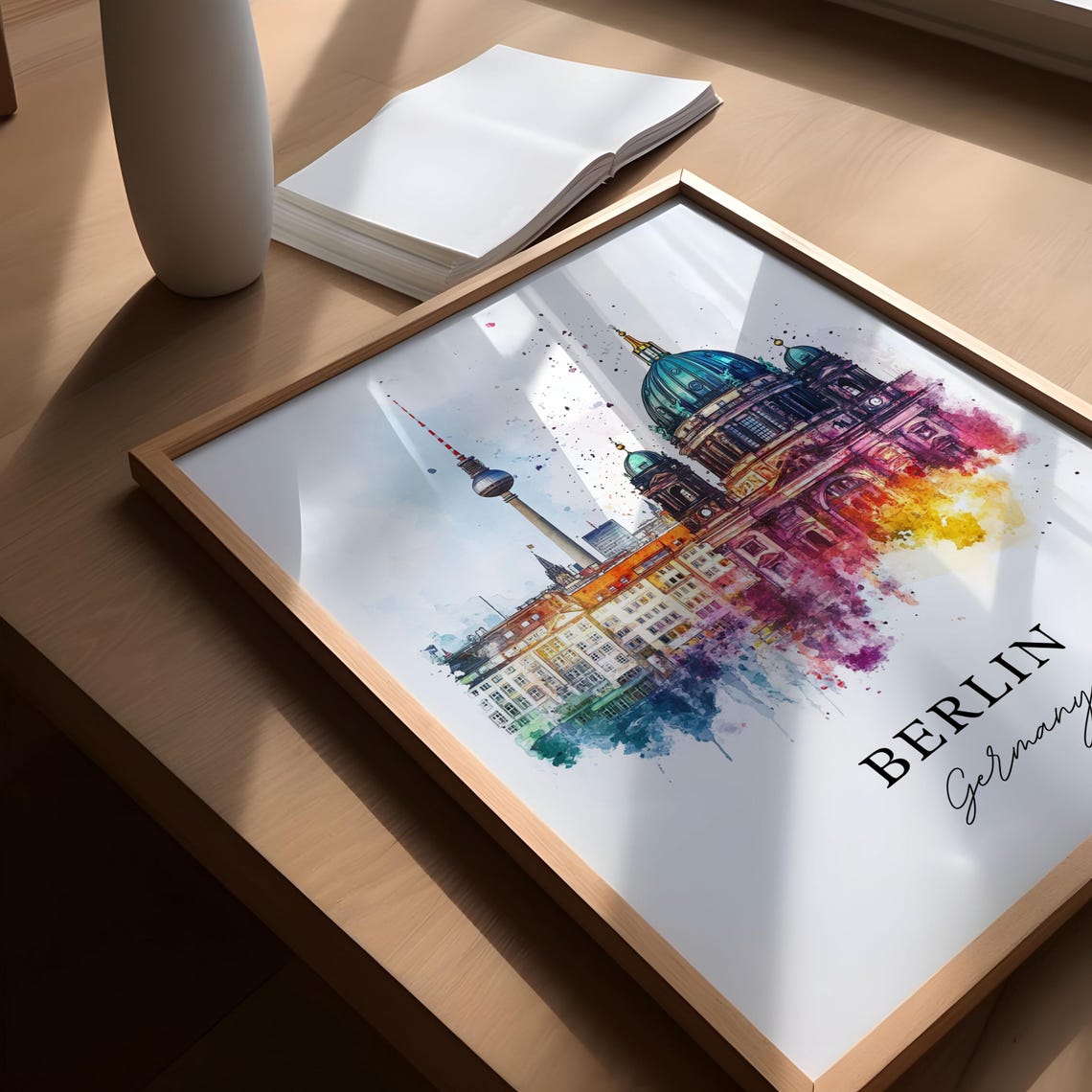 Berlin Germany Cathedral and TV Tower Skyline Watercolor Poster - Image 5