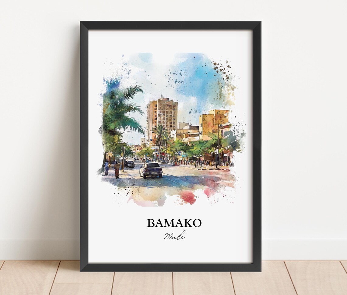 Bamako Mali Street Scene Watercolor City Modern Travel Poster - Image 3