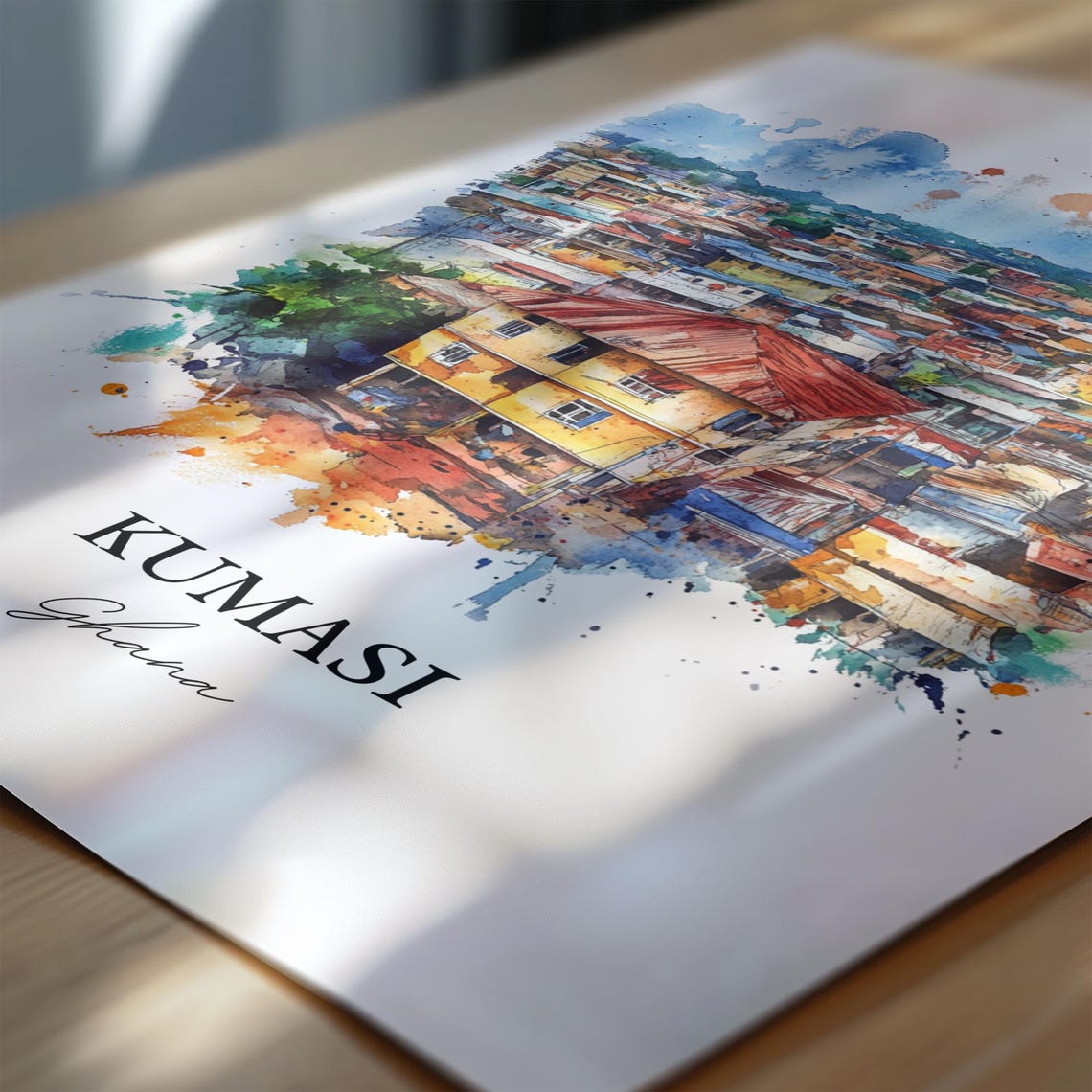 Kumasi Ghana Watercolor City Rooftops Street View Art Poster - Image 7