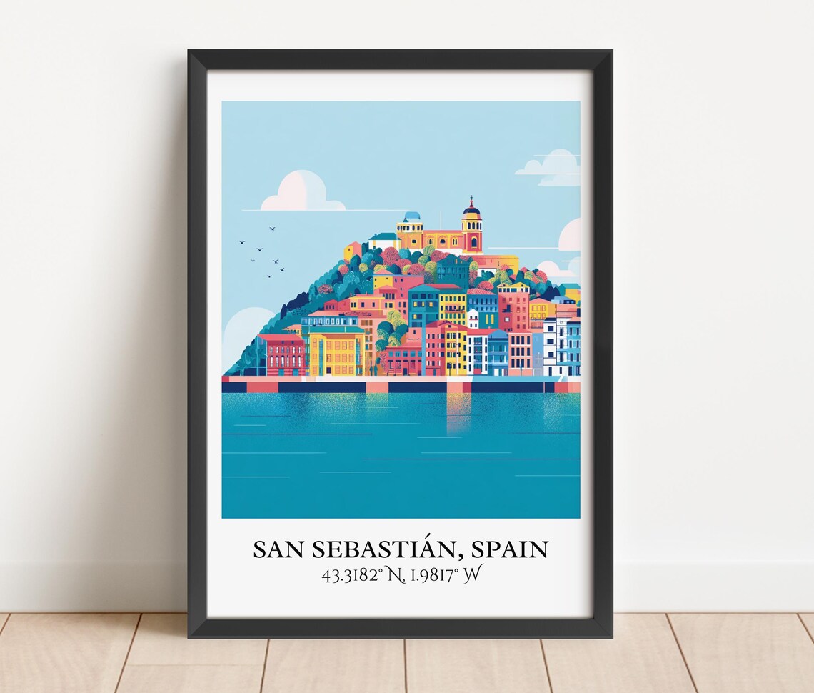 San Sebastian Spain Bay Hilltop Castle Waterfront Travel Poster - Image 5