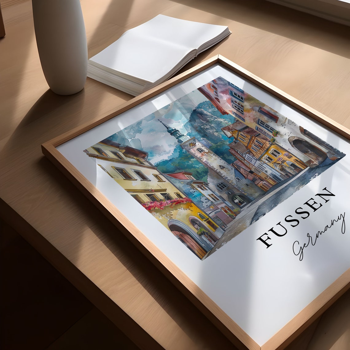 Fussen Germany Watercolor Old Town Clock Tower Mountains Poster - Image 5