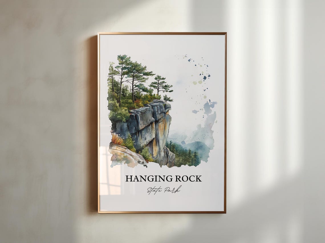 Hanging Rock State Park Watercolor Cliff Overlook Pines Poster - Image 3