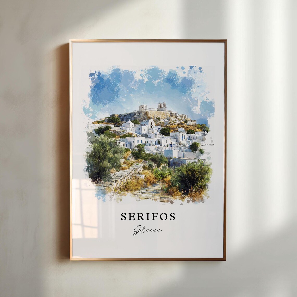 Serifos Greece Cyclades Island Village Watercolor Travel Poster