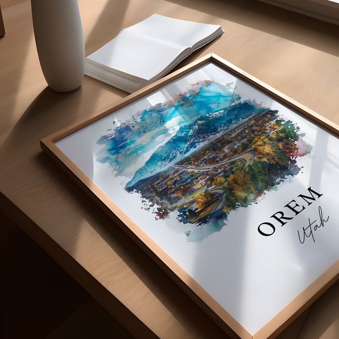 Orem Utah Watercolor Fall City Wasatch Mountain Scenic Poster - Image 5