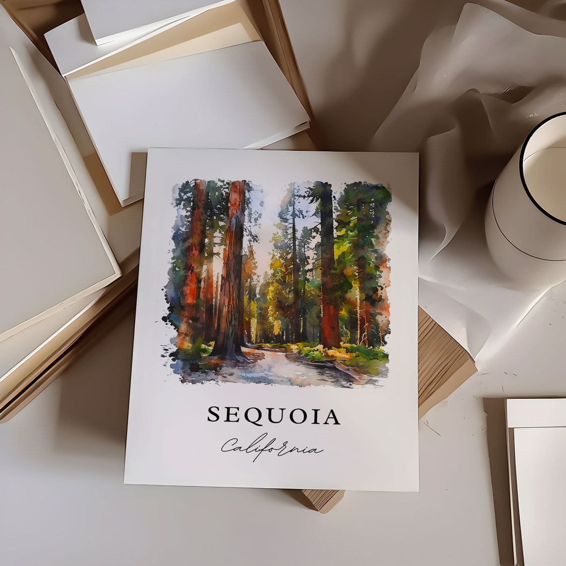 Sequoia California Redwood Forest Trail Watercolor Nature Poster - Image 6