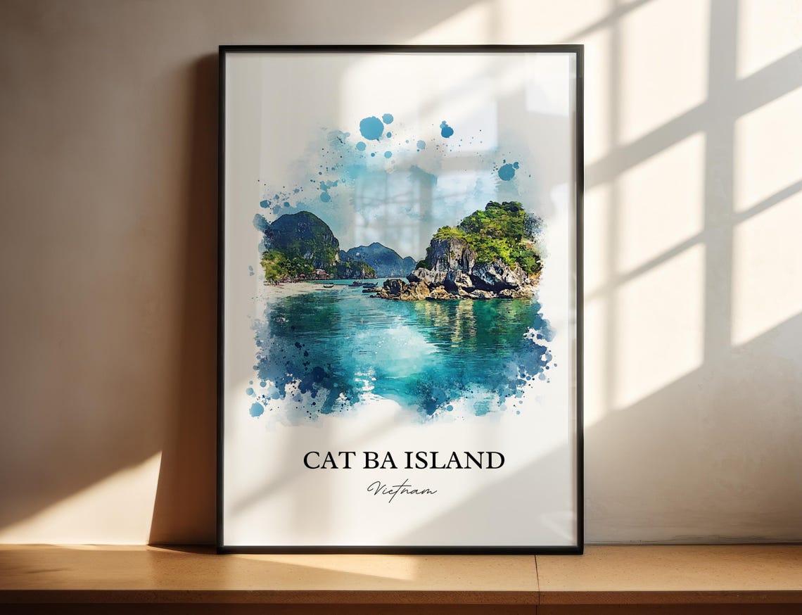 Cat Ba Island Vietnam Watercolor Art Turquoise Bay Karst Poster