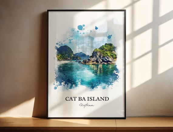 Cat Ba Island Vietnam Watercolor Art Turquoise Bay Karst Poster
