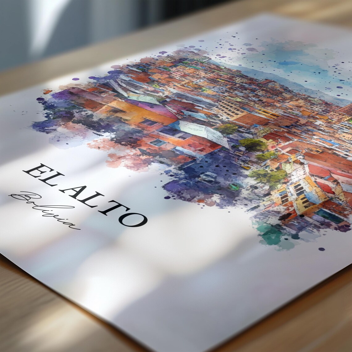 El Alto Bolivia Watercolor Dense Cityscape Mountain Backdrop Poster - Image 6
