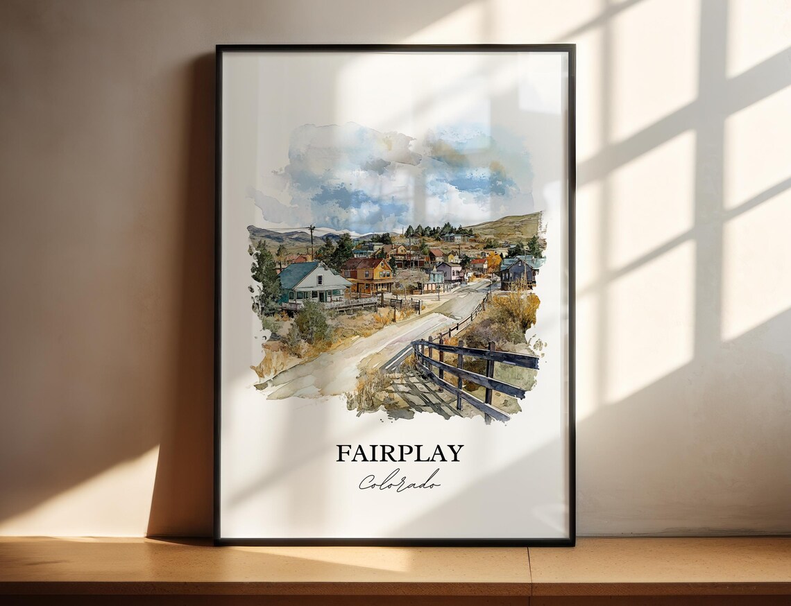 Fairplay Colorado Foothill Town Wooden Fence Watercolor Travel Poster