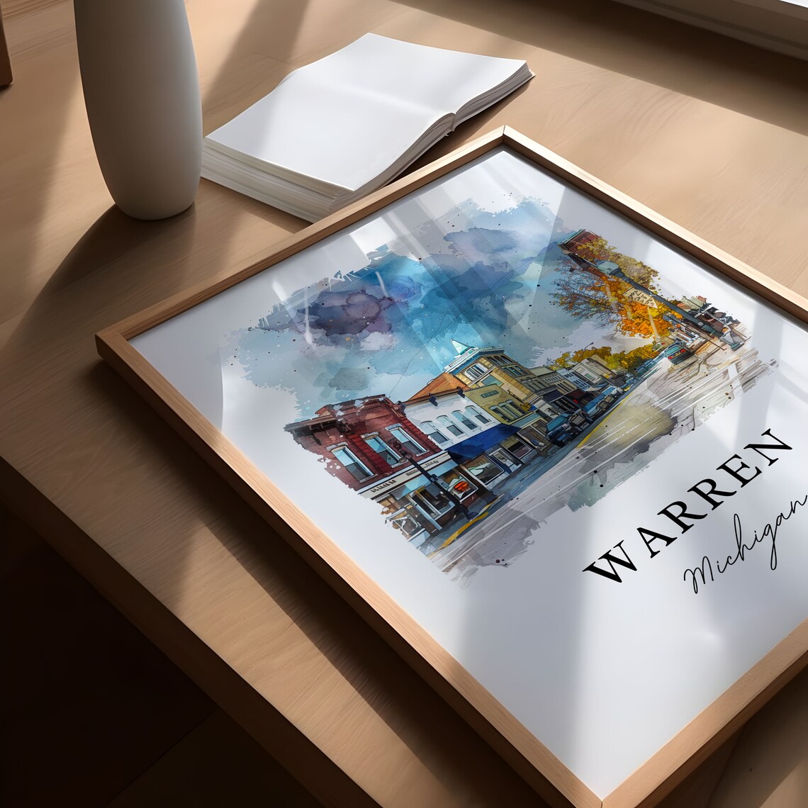 Warren Michigan Watercolor Downtown Street Autumn Trees Poster - Image 5