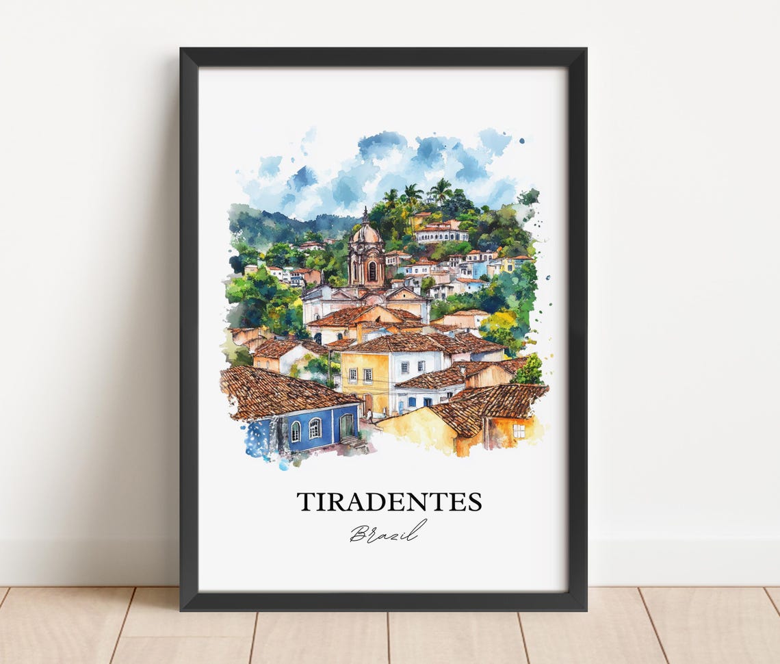 Tiradentes Brazil Watercolor Colonial Hillside Town Travel Poster - Image 4