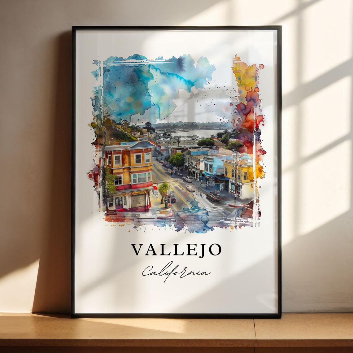 Vallejo California Watercolor Downtown Street Bay View Poster - Image 4