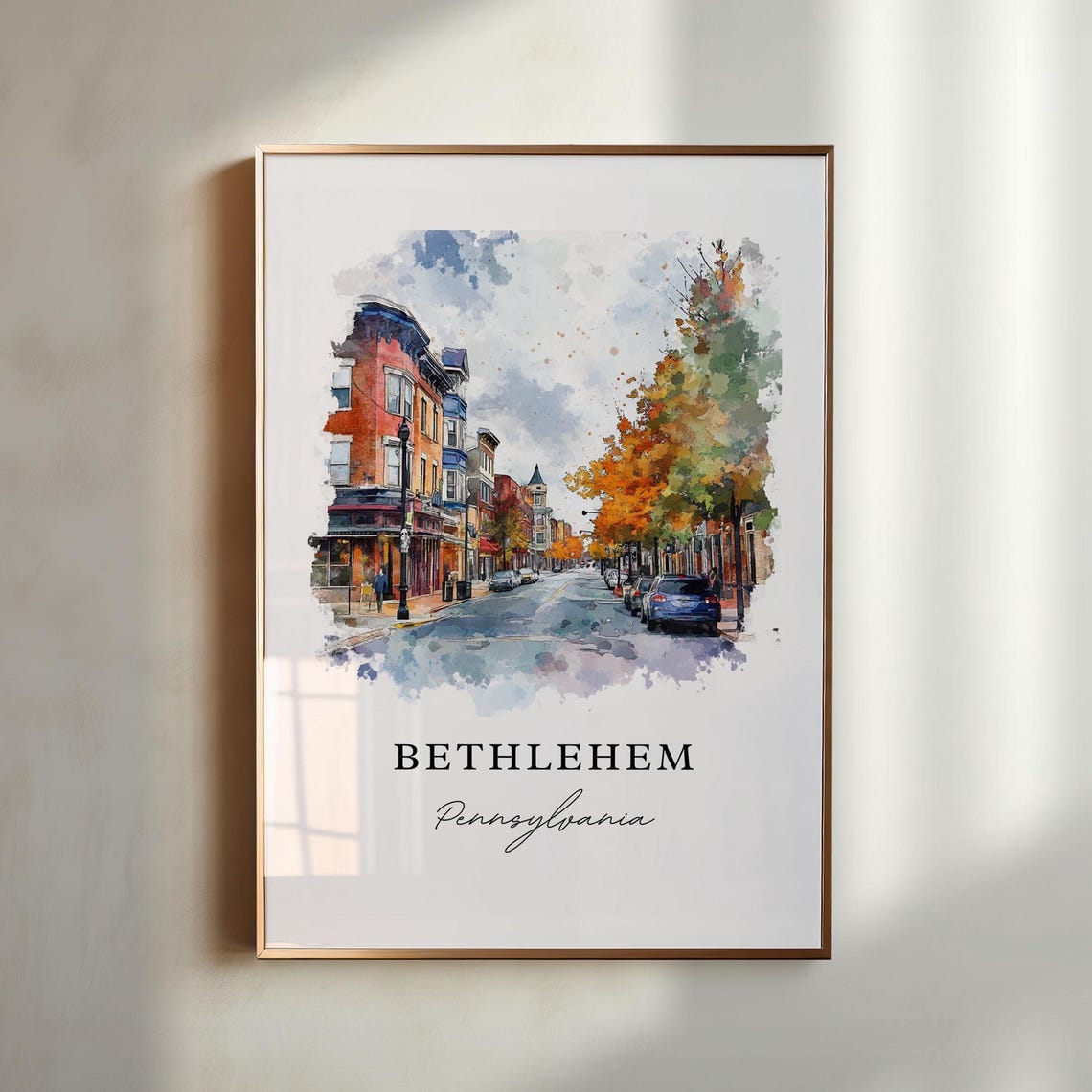 Bethlehem Pennsylvania Fall Street Watercolor Autumn Town Poster